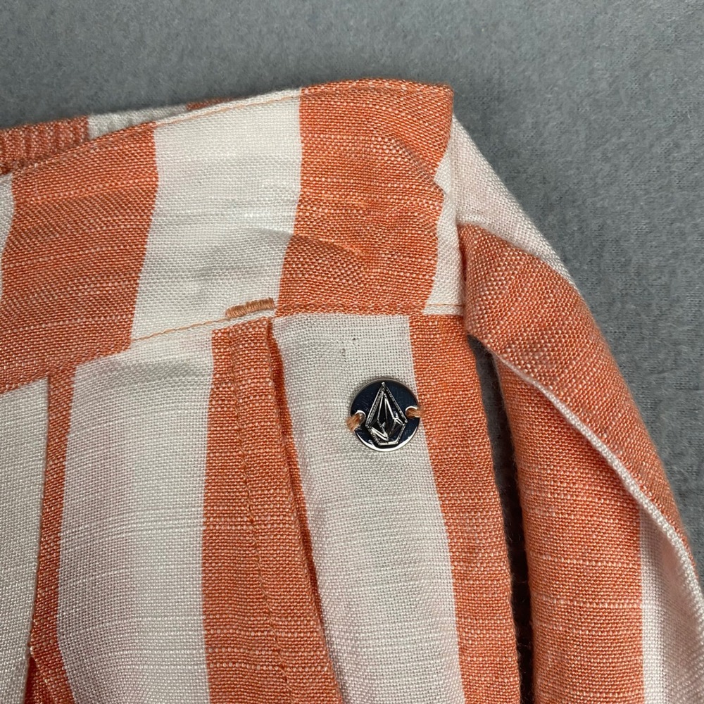 Volcom Orange White Striped Wide Leg Crop Pants Belted Tie Waist Women's Size S - Picture 5 of 11